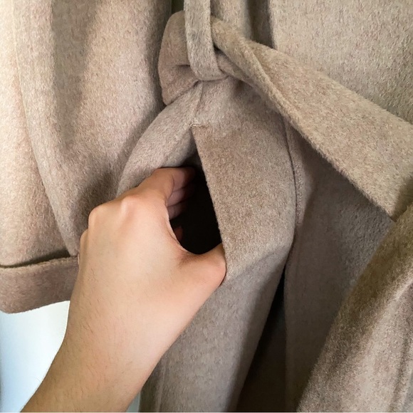 By Malene Birger Coat Trullem Belted Wool Shawl Grey Brown Melange 40 EUC - Picture 4 of 13